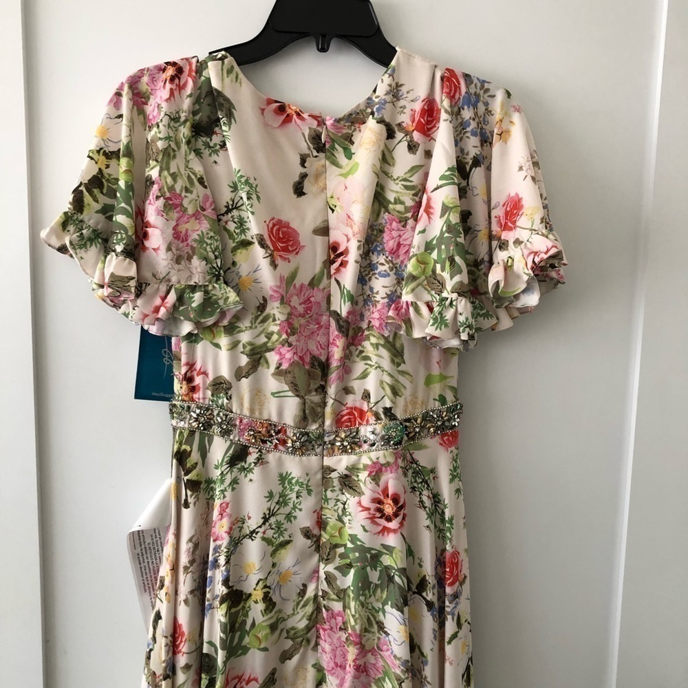 Mac Duggal Floral Print Faux Wrap Maxi Gown Dress 2 - Picture 10 of 14